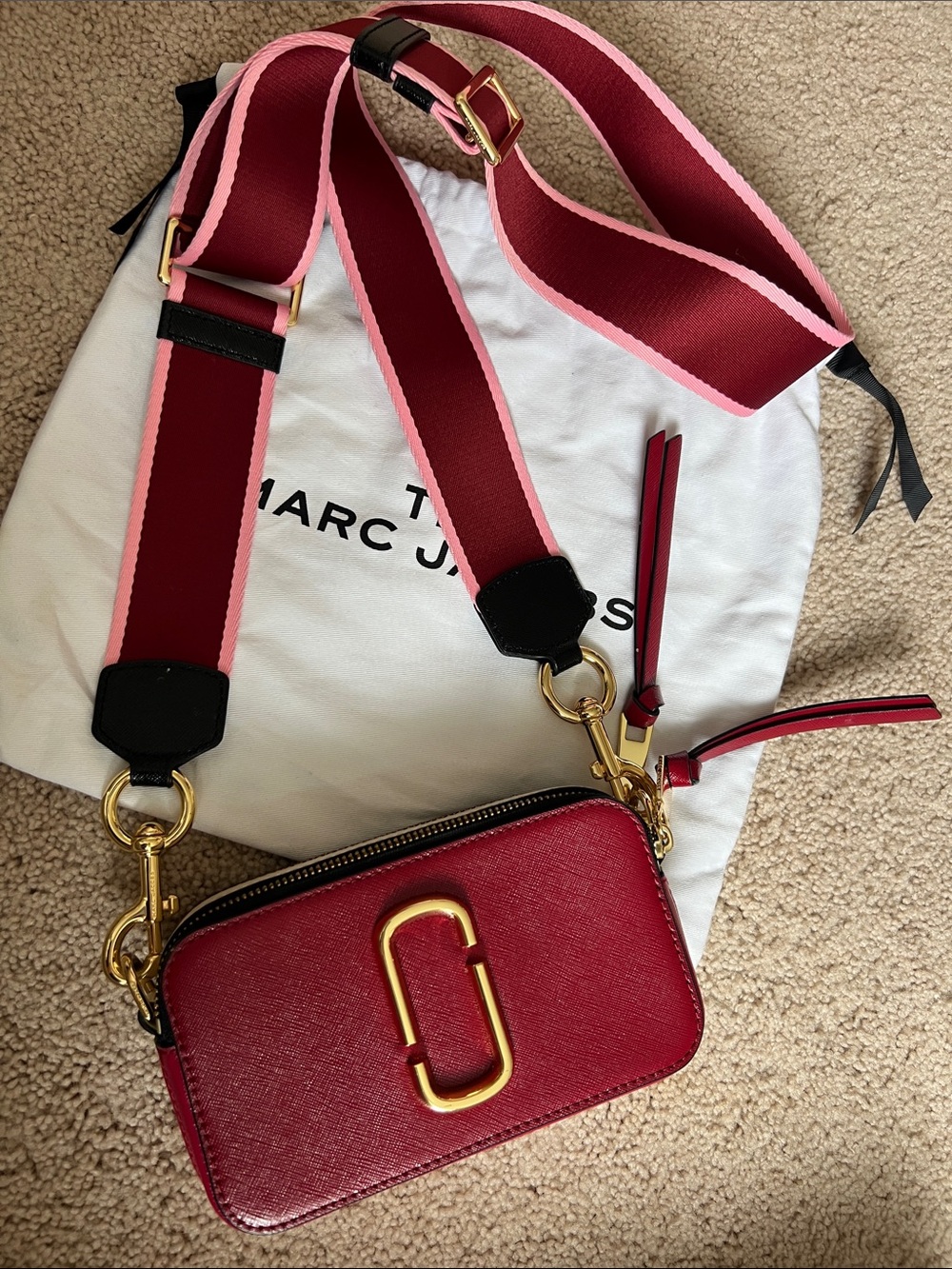 Marc Jacobs Snapshot Small Crossbody in Deep Red with Gold Hardware